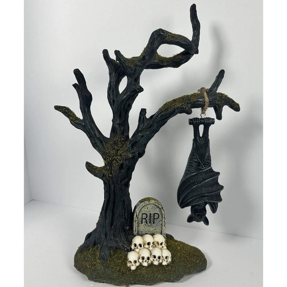 Hallows Eve LED Lighted Haunted Tree Bat Tombstone Skull Halloween Table Decor